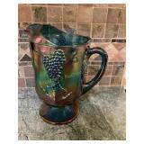 Vintage carnival glass pitcher, 10"H