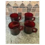 4 Hobnail maroon red glass coffee mugs