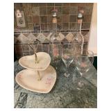 Pfaltzgraff Tea Rose wine glasses, bottles &