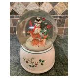 Pfaltzgraff Tea Rose snowman musical globe,