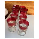 8 Ruby red thumbprint water/wine goblets, Kings