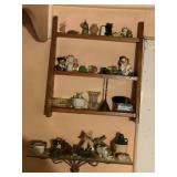 Contents of one wall - wood shelf & glass shelf