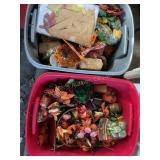 2 totes fall floral items, picks, flowers, mini