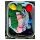 Yarn & wood craft items, in tote