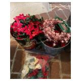 2 tins w/ lighted poinsettia garland, wire,