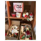 Contents 2 shelves misc Christmas Santaï¿½s, mugs,