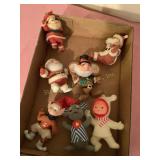 7 Vtg flocked & plastic Christmas ornaments