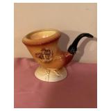 Vintage pipe ship ceramic planter 6" h