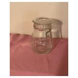 Glass lidded juice, pitcher 7"h