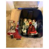 5 porcelain dolls tallest 17"h w/ plastic tote