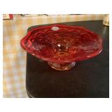 Hand blown by rainbow compote, Amberina, 6.5",