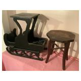 Wood sleigh 17x17" & wooden stool 12ï¿½H
