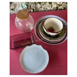 Misc dishware, cookie jar, Pyrex vision loaf