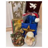 Nativity scene water globe tree star, 12" fiber,