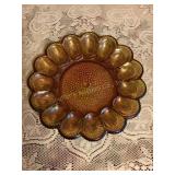 Carnival amber glass egg dish 11"