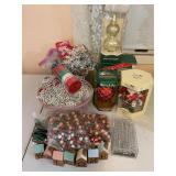 Christmas tree, ornaments, beaded garland,