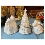 3 pc porcelain tree scene 10" tallest