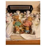 Jointed porcelain bears, & glass angels, 4"