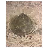Lidded glass butter dish 7"d