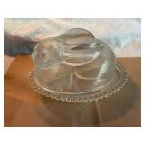 Glass bunny on nest, 7"W