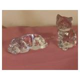 2 Lead crystal  paper weights - cat & dog (1