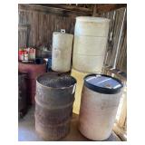 2 metal 55 gal drums & 8 plastic drums