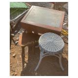 Table 23ï¿½ x 19ï¿½, wicker stool 18ï¿½ high, wood