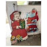 Mrs Santa & Santa wood & plastic figures, 37"