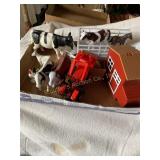 Toy farm items chickens, sheep, cows, horses,