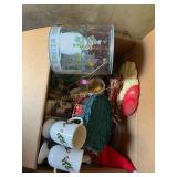 Misc Christmas lot, mugs, canister, decor etc