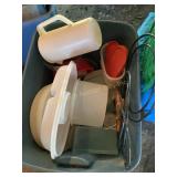 Plastic tote w/content plasticware (some