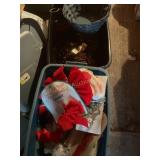 2 totes holiday decor, angel. Baskets, bows etc