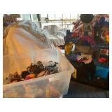 Tote of Misc. toys- cars, novelty toys, bat cave