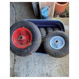 2 tires 13" dia & 4 tires 10ï¿½ dia in tote no lid