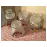 4 Glass candy jars