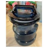 Blue glass milk can cookie jar, 8" high