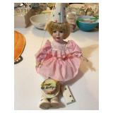 Porcelain happy birthday doll, 14" tall