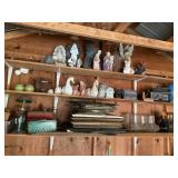Contents of three shelves, lawn ornaments,