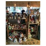 2 shelves with contents- snowman, Christmas