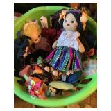 Misc dolls, etc. w/ basket