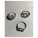 3 Sterling silver 925 rings, size 8