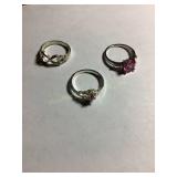 3 Sterling silver 925 rings, sizes 6-7, .24 oz.