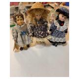 3 porcelain dolls, 13" tallest