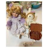 Porcelain doll tea party with friend 10" tall