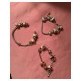 3 handmade beaded bracelets, 4 beads marked 925