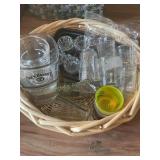 Misc shot glasses, 2 Jack Danielï¿½s in basket