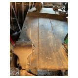 Wood workbench with vice and homemade grinder,