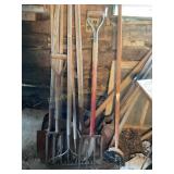 Misc forks, rake, post hole, digger, shovels, etc.