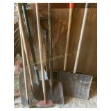 Snow, shovels, dirt, shovels, garden hose, hay,