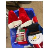 Tote w/ stockings, Santa hats, games, gift,